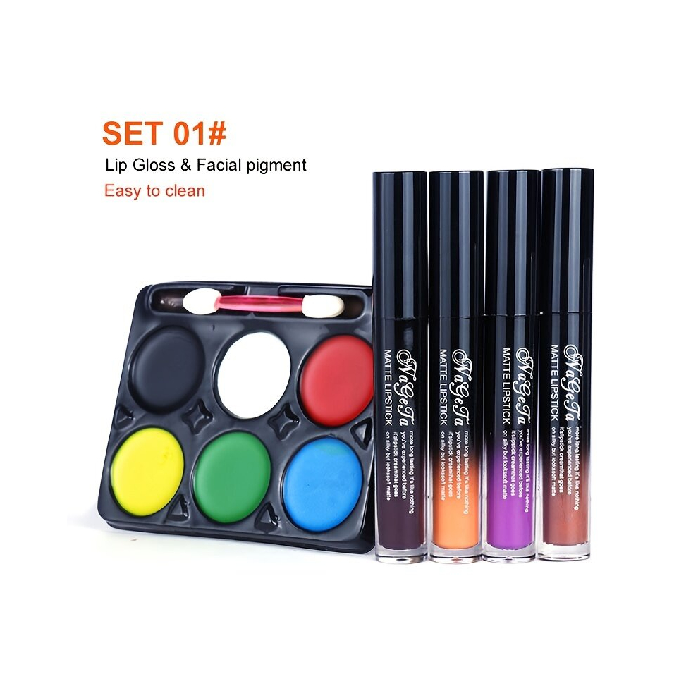 Halloween Series Makeup Set Lip Gloss Face Painting Set Long lasting Non Sticky Smudge Proof Lip Glaze Easy Removing Pigment Styling Set