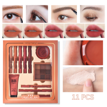 Professional Makeup Kits 11Pcs All In One Full Makeup Eyeshadow Eyebrow Blush Foundation Lipstick Mascara Eyeliner Beauty Cosmetic Gift Set