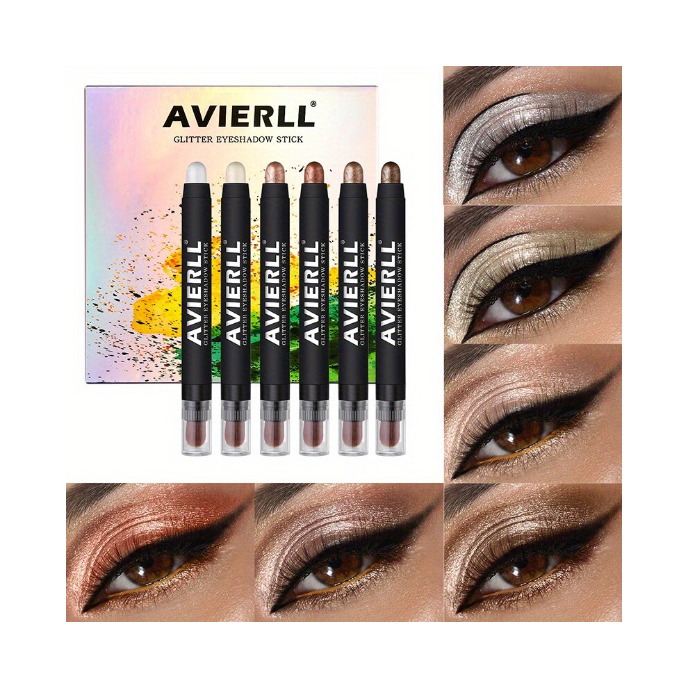 Multicoloured 6Pcs Long Lasting Shimmer And Metallic Eyeshadow Stick Set Waterproof And Smudge Proof Highlighter And Eye Brightener Makeup Sets