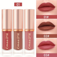 3pcs set Highly Pigmented Matte Lip Gloss in Berry Red Tone Water Resistant Liquid Lip Stain for Girls and Women