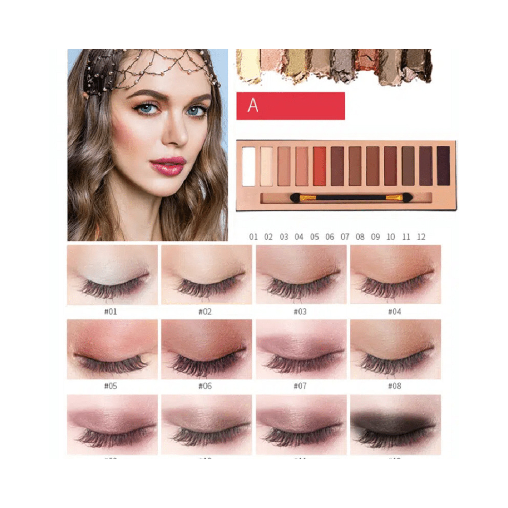 12 Colors Eyeshadow Makeup Palette Matte Shimmer Pigmented Blendable Nude Natural Eye Shadow Pallet Kit With Brush For Women