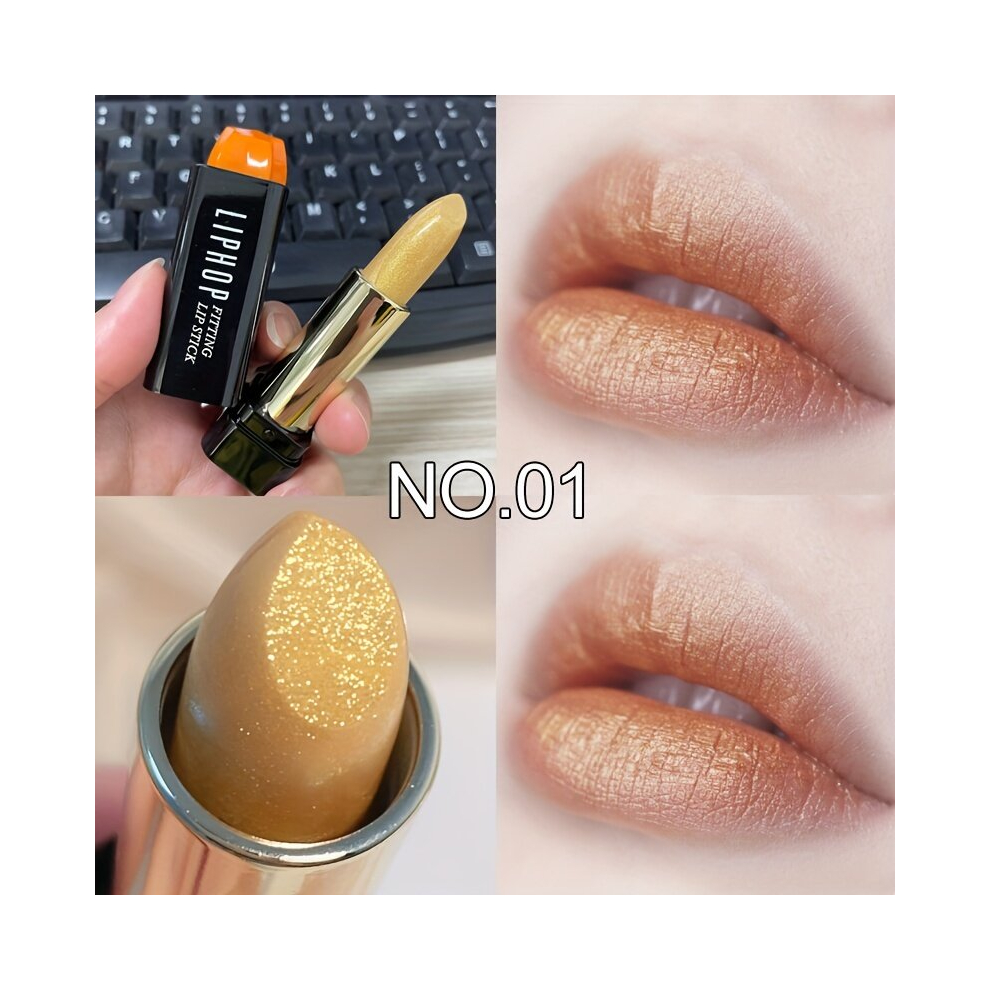 Multicoloured Pearlescent Shimmer Lipstick Glittering Metallic Golden Lipstick High Pigmented Long Lasting