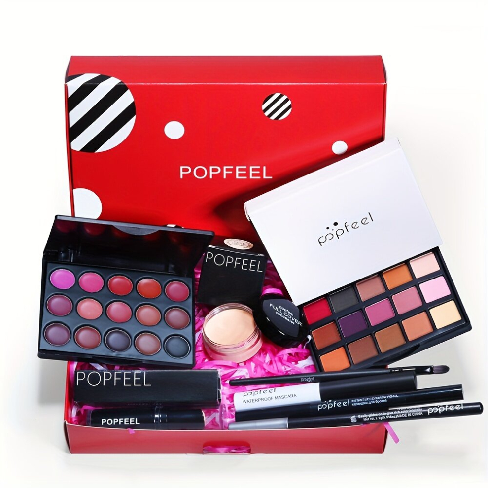 Multicoloured Cosmetics Eyeshadow Palette Lip Gloss Set Lipstick Concealer Blush Mascara Eyeliner Loose Powder Brush Set All In One Makeup Gift Set