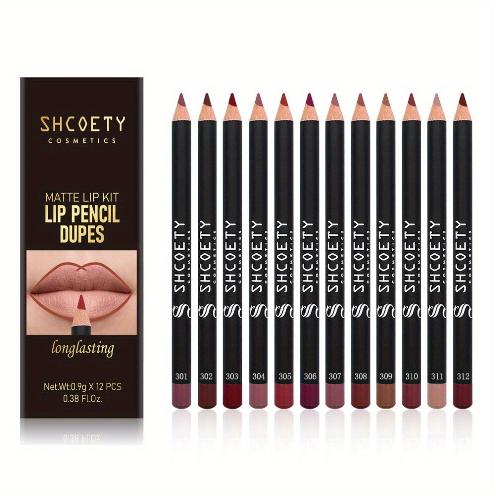 12 Matte Lipstick Pen Lip Liner Set Nude Matte Plumping Lip Liner Pen Long Lasting Makeup Holding Lipstick Pen