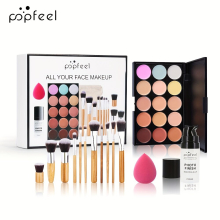 15 Colors Concealer Palette With 11 Pcs Brush Set Primer Sponge Puff Makeup Set Correcting Cosmetics Set