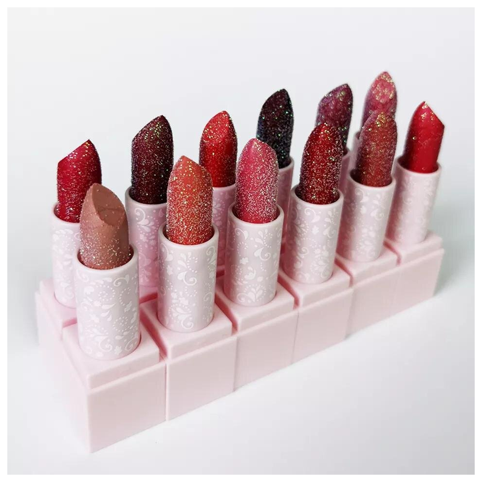 Multicoloured 12 Lipstick Set Glitter Sequins Hydrating Changing Lip Gloss Long Lasting Waterproof Plumping Lip Glaze Set