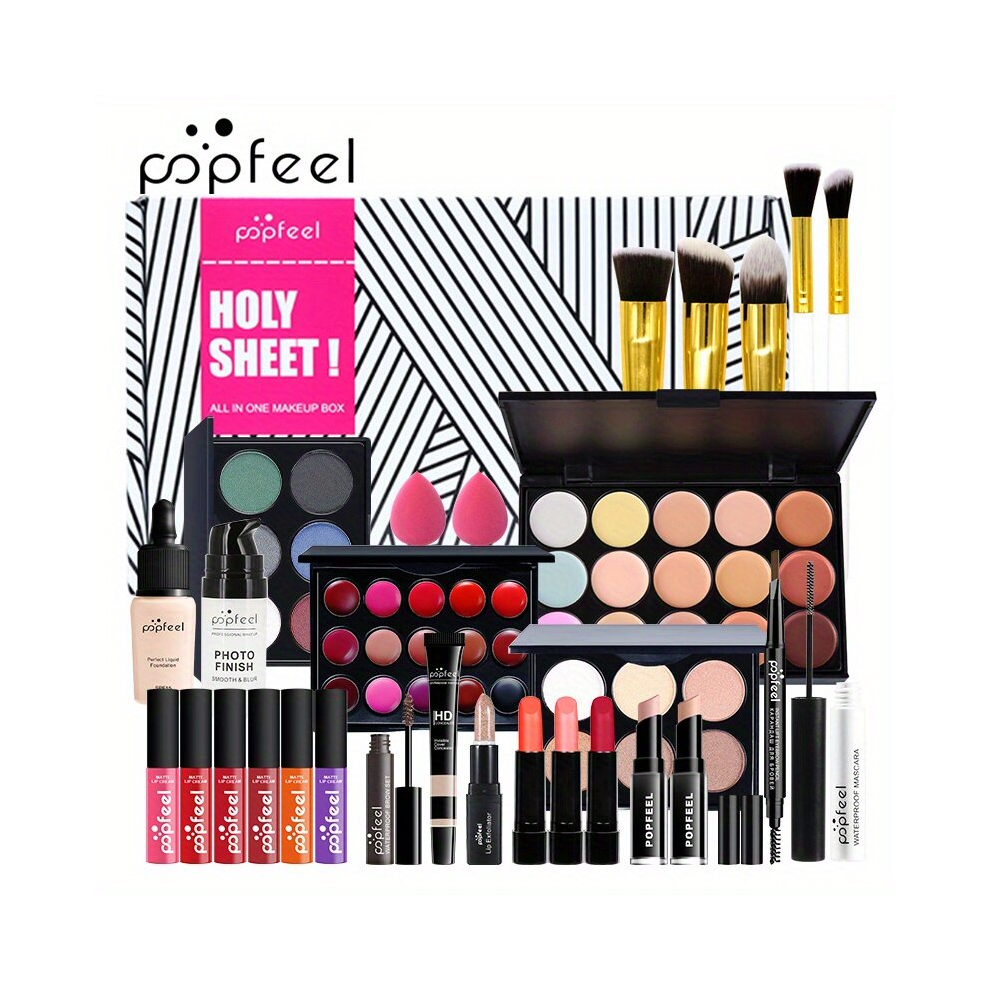 Multicoloured All In One Makeup Set Eyeshadow Palette Lipstick Concealer Blush Mascara Eyeliner Face Powder Lip Gloss Brush Cosmetics