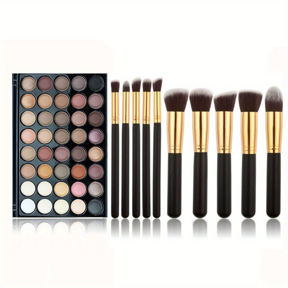 Multicoloured 40 Colors Eyeshadow Palette Pearly Matte Finish Rainbow Tone Eyeshadow Cosmetics With 10Pcs Makeup Brushes