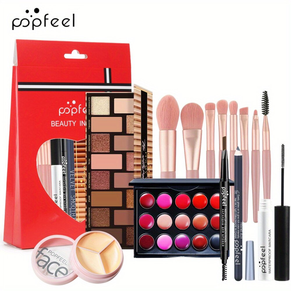Multicoloured Cosmetics Set Full Range Makeup Kits Eyeshadow Concealer Lip Gloss Blush Palette With Matching Brushes Eyebrow Pencil Eyeliner Pen Gift Bag Set