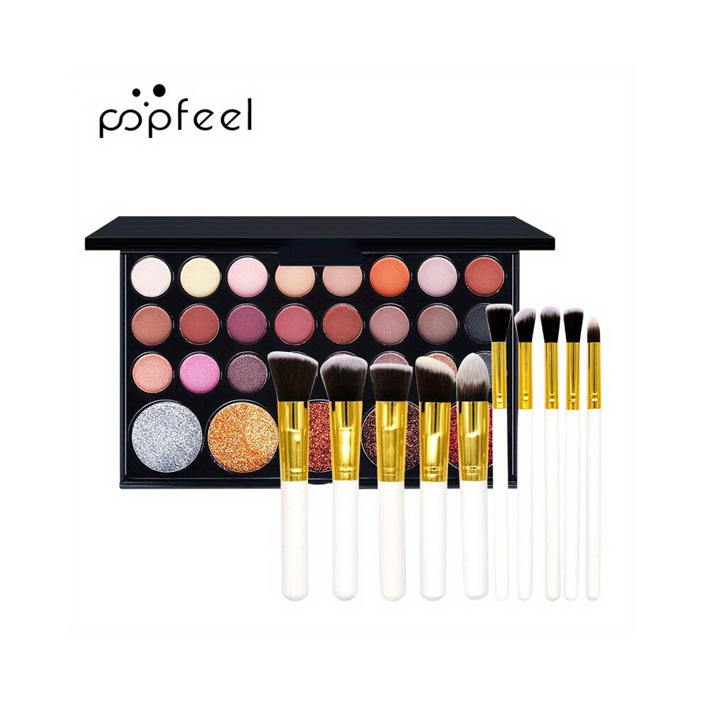 29 Colors Eyeshadow Palette Set Pearly Matte Glitter Finish With 10 Makeup Brushes Eyeshadow Pressed Powder Makeup