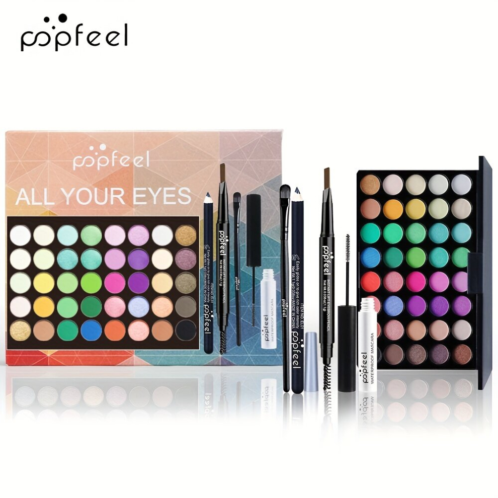 Multicoloured Eye Makeup Set Shimmer & Matte Eyeshadow Palette Eyebrow Pencil Mascara Eyeliner Eyeshadow Brush Set Mothers Gift For Mom