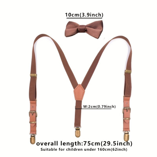 Childrens Y shaped Three clip Adjustable Suspenders And Bowtie 2