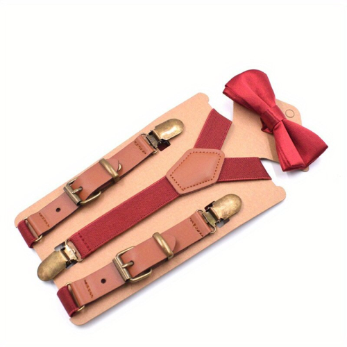Childrens Y shaped Three clip Adjustable Suspenders And Bowtie