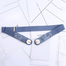 Girls Casual Adjustable Elastic Denim Belt With Daisy Decoration Decorative Accessories