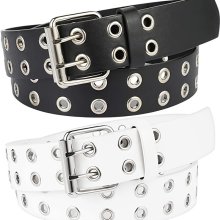 2pcs Girls Double Prong Buckle Vintage Punk Jeans Belts Grommet Leather Belts For Decorative Accessories Holiday Gift For Girls