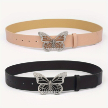 2pcs Butterfly Rhinestone Buckle Belt Versatile Decorative Dress Jeans Belt For Girls