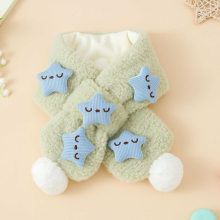 Girls Star Fleece Thermal Scarf With Two Plush Ball For Winter Outdoor