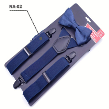 2pcs Boys Teen Casual Adjustable Y Shape Plain Metal Clip Suspenders & Bowtie Set Accessories