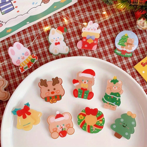 11pcs Christmas Rabbit Bear Brooch For Backpack Clothes Hat For Boys
