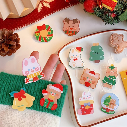 11pcs Christmas Rabbit Bear Brooch For Backpack Clothes Hat For Boys 1