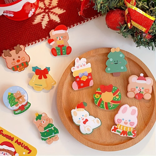 11pcs Christmas Rabbit Bear Brooch For Backpack Clothes Hat For Boys 2