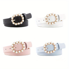 4pcs Summer Leather Pearl Belt Versatile Japanese Character Buckle Belt For Girls