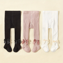 3pairs Girls Kids Bowknot Footed Pantyhose For Autumn Winter Plain Breathable Comfy Leggings Baby Childrens Leggings Tights