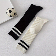 2Pairs Childrens Striped Cotton Sports Knee High Socks For Boyes Girls Match With School Kindergarten Uniforms Students Kids Double needle Football S