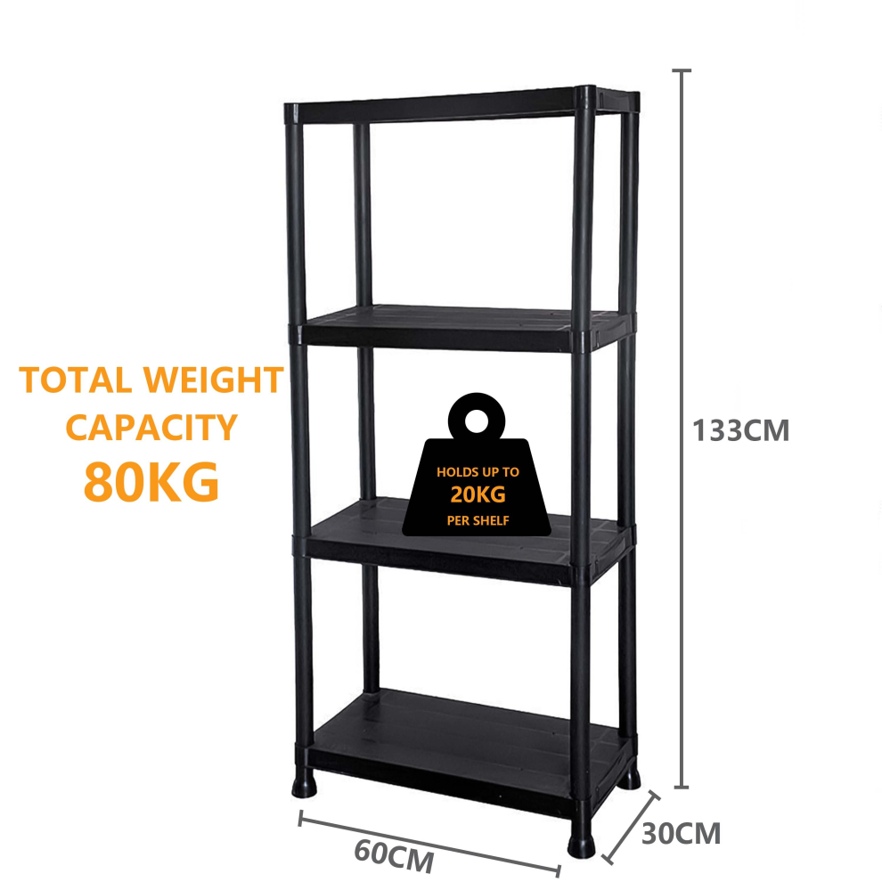 (4 Tier) 3/4/5 Tier Plastic Shelving Home Storage Unit Shelves Racks Garage Organiser New