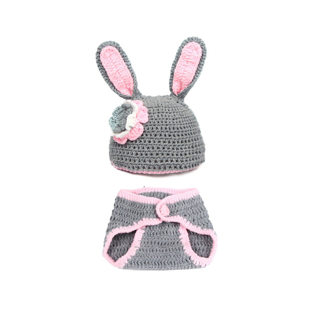 2Pcs Set Bunny Crochet Knitted Hat Newborn Photography Props Infant Hat Shorts Outfits Baby Souvenirs Easter Multicoloured 885674883438