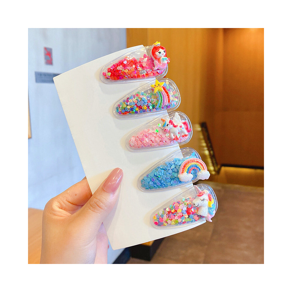 5pcs Girls Sweet Hair Clips Cartoon Sequin Transparent Decorative Hair Accessories-image-OPC-PCMTNR2-NEW