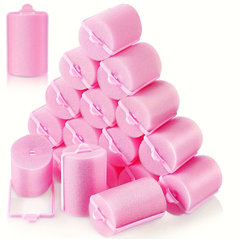 Pink 18Pcs Sponge Hair Rollers Large Soft Foam Hair Styling Curlers 4 0Cm Large Size Hairdressing Curlers For Women And Kids