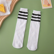 Boys Girls Stripe Soccer Socks Sweat Absorption Sports Mid Calf Socks For Students Preppy Style Crew Socks For Dress School Uniform Show