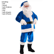 (XL) Blue Santa Costume Men Women Christmas Clothes Makeup Beard Party Outfit Prop