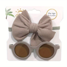 1set 2pcs Vintage Kids Summer Sunglasses Bows Headband Creative Round Sunglasses Headband Set Hair Accessories For Toddler Girl Baby