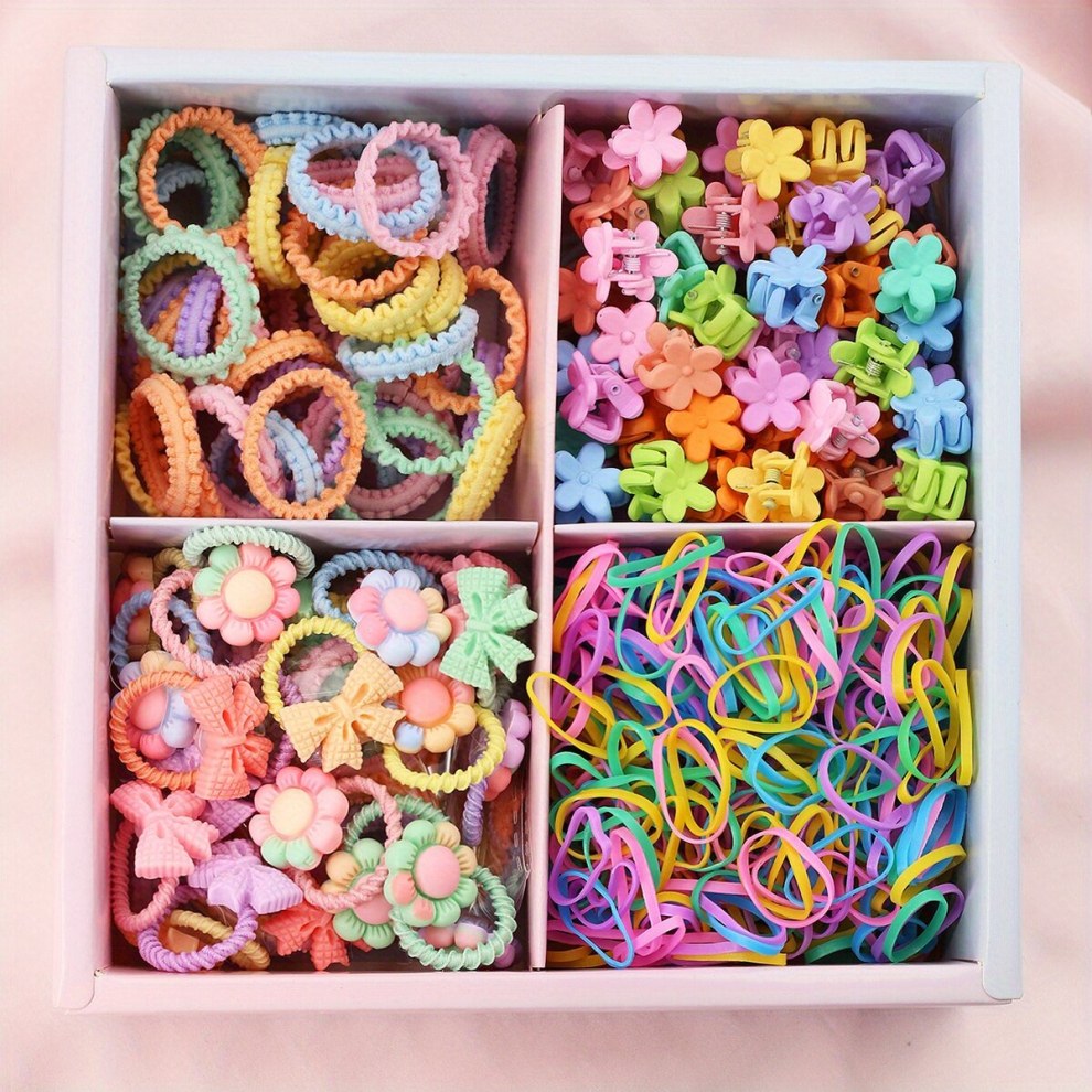1190pcs Colorful Hair Accessories for Girls & Kids Soft Cotton Hair Ties & Clips for Ponytails & Braids-image-OPC-PCMTXRK-NEW