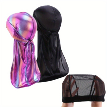 3pcs set Silky Durags Silky Durag Waves Silky Durag Pack With Wave Cap High Stretch Elastic Silky Satin Durag Extra Long Tails For Men Women