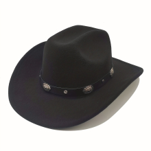 Western Cowboy Hat Cowgirl Hat Mens & Womens Classic Wide Brim Felt Fedora Hat Flat Top Hat With Buckle Belt For Party Musical