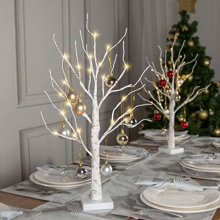 Eambrite Small White Christmas Tree Lights with 8 Ornamental Baubles