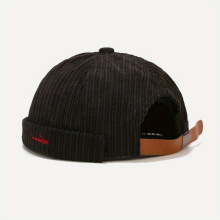 1pc Adjustable Cotton Brimless Beanie Cap Corduroy Sailor Hat With Small Fish Pattern Unisex