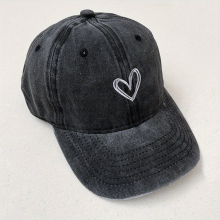 Love Embroidery Washed Cap Summer Soft Top Vintage Shade Peach Heart Baseball Cap For Boys Girls And Couples