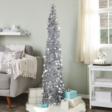 Silver Tinsel for Holiday Decoration 5 Foot Skinny Metallic Pencil