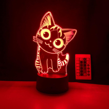 Led Night Light Anime Cat 3d Illusion Lamp With Remote Control Children's Home Decoration Lights --- Black Seat