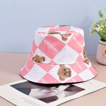 1pc Unisex Versatile Sunshade Bucket Hat With Cartoon Bear Print Double sided Sun Hat For Outdoor Vacation Travel