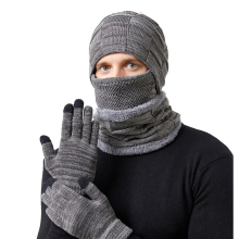 4pcs set European And American Autumn And Winter Couples Fleece Warm Hat Halter Mask Gloves Four Piece Gloves Touchscreen