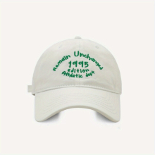 1pc Unisex Sunshade Breathable Adjustable Casual Baseball Cap With Green Letter Embroidery For Outdoor Sport
