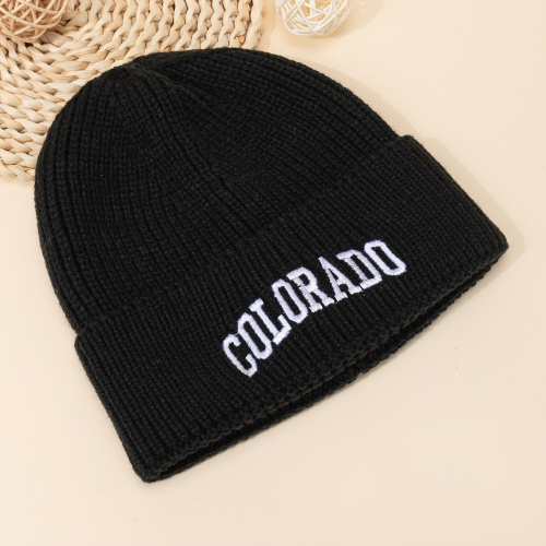 1pc Multiple Solid Colors Colorado Embroidered Warm Knitted Hat 2