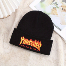 1pc Flame THR Letter Embroidery Knitted Hat Hot Autumn And Winter Woolen Ski Hat For Men Women Teens
