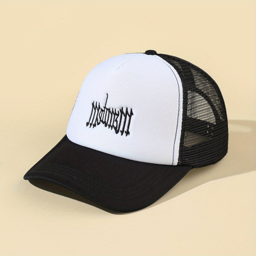 Mens Letter Embroidery Half Mesh Breathable Baseball Cap