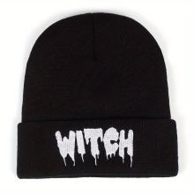 Halloween Letter Witch Punk Brimless Cap Spoof Flowing Font Of Samhain Embroidery Knitted Hat St Pauls Windproof Warm Hat